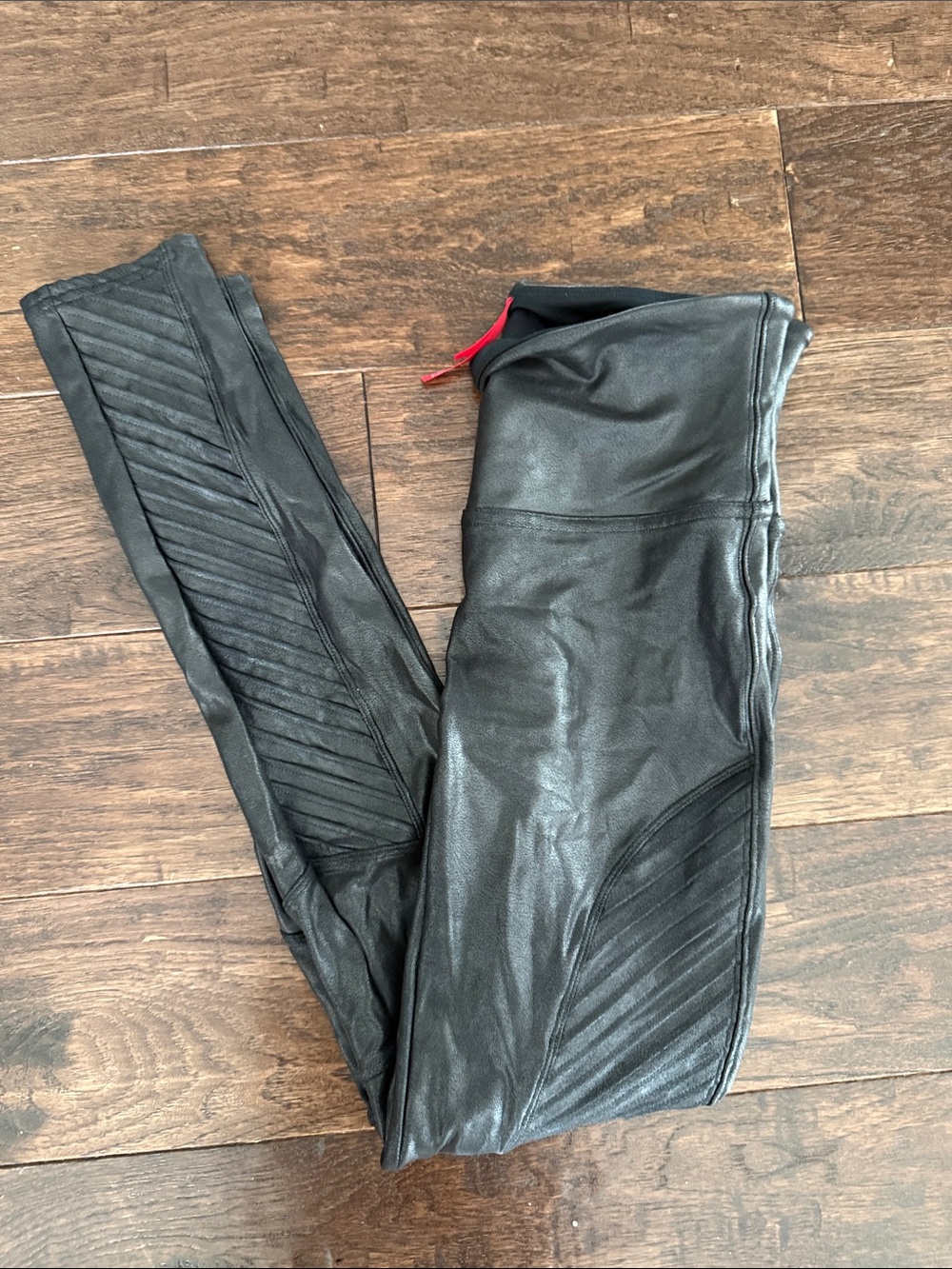 SPANX Black Faux Leather Moto-Style Leggings